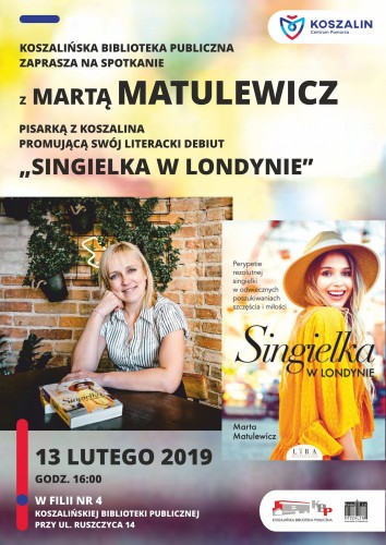Grafika promująca spotkanie z Martą Matulewicz