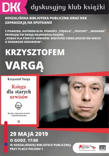 Plakat promujący spotkanie z Krzysztofem Vargą
